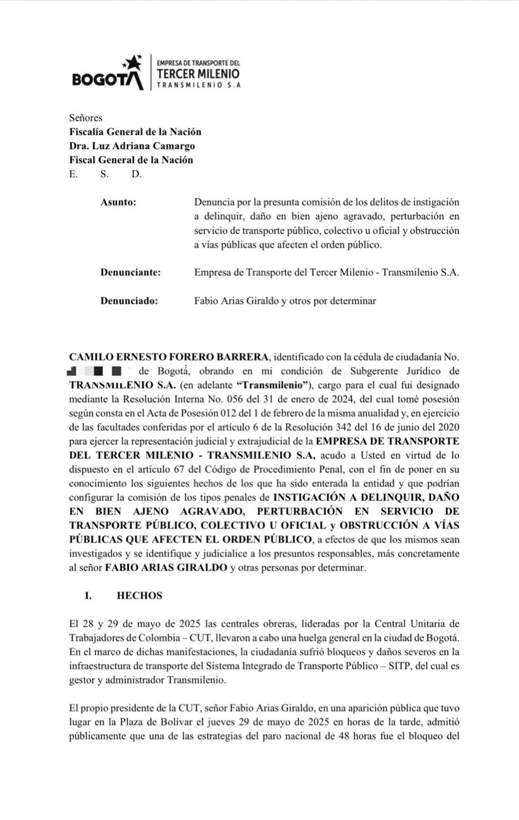 Denuncia Fabio Arias