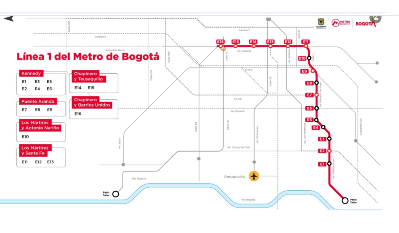 Este es el mapa de las 16 estaciones confirmadas hasta el momento por la Alcaldía de Bogotá
